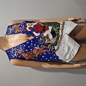 Fashion Fantasy vintage beaded and sequence Christmas vest  size m